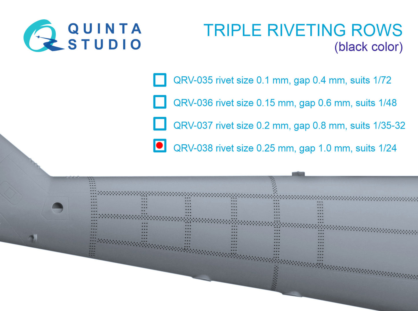 Quinta Studio QRV-038 1:24 Triple riveting rows (rivet size 0.25 mm, gap 1.0 mm)