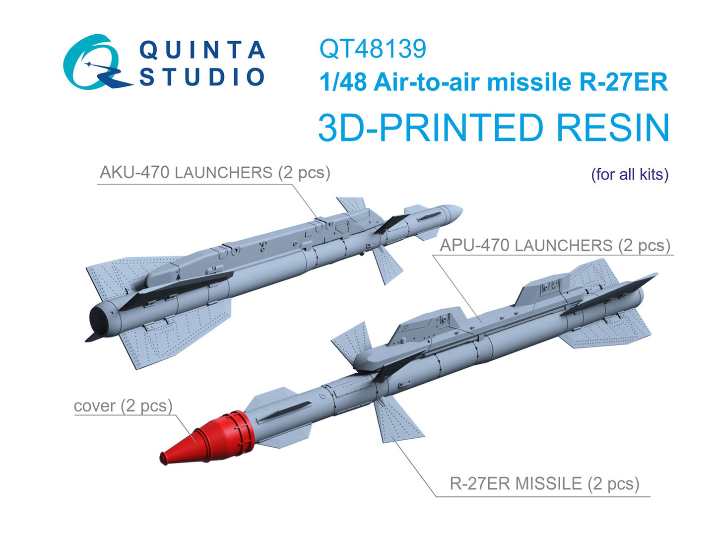 Quinta Studio QT48139 1:48 R-27ER Air-to-Air Missiles with Launchers, 2 pcs