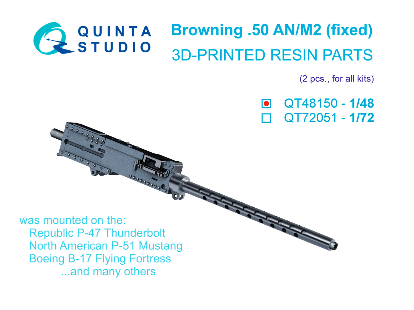 Quinta Studio QT48150 1:48 Browning .50 AN_M2 (fixed) Machine Gun, 2 pcs