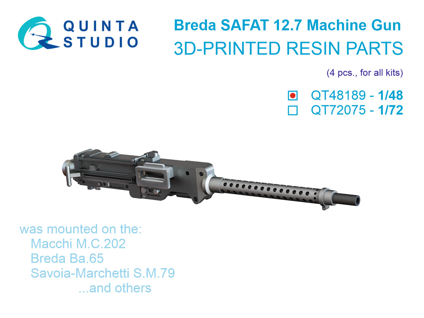 Quinta Studio QT48189 1:48 Breda SAFAT 12.7, WWII Italian Machine Gun, 4 pcs