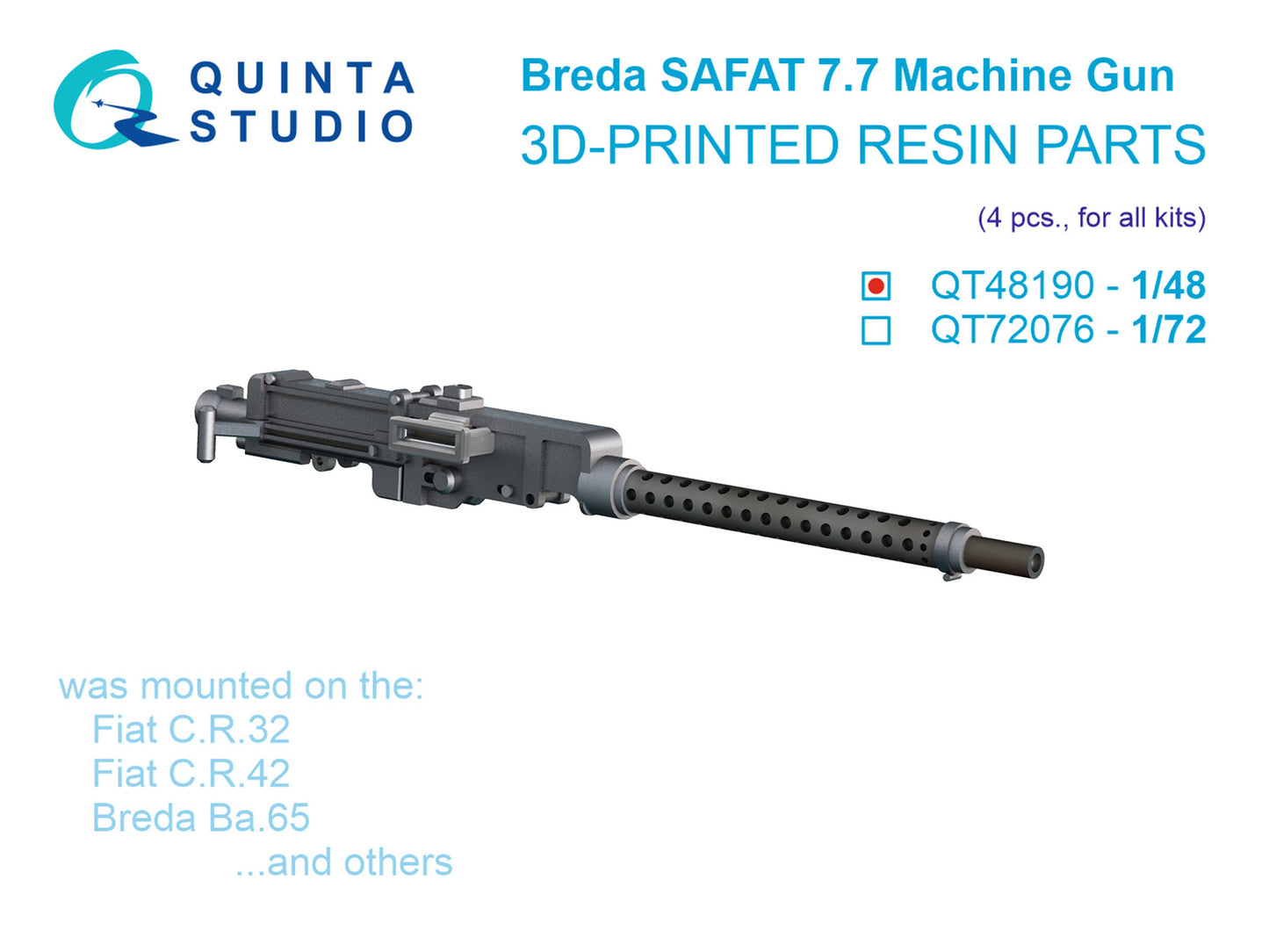 Quinta Studio QT48190 1:48 Breda SAFAT 7.7, WWII Italian Machine Gun, 4 pcs