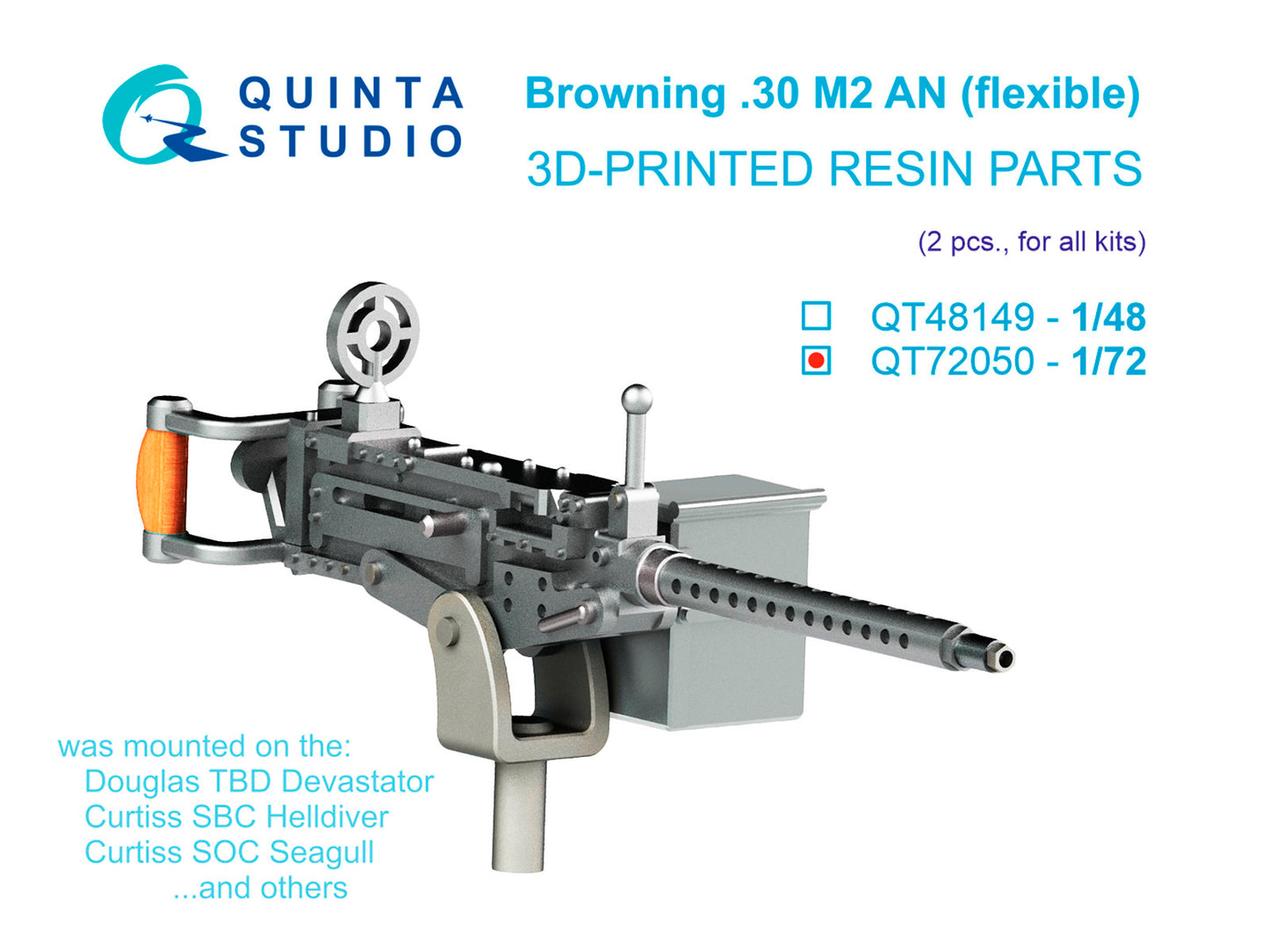 Quinta Studio QT72050 1:72 Browning .30 M2 AN (flexible) Machine Gun, 2 pcs