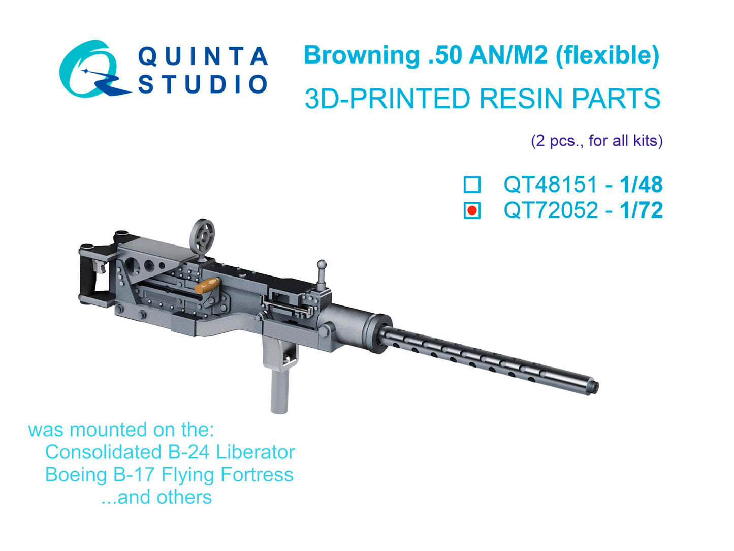 Quinta Studio QT72052 1:72 Browning .50 AN_M2 (flexible) Machine Gun, 2 pcs