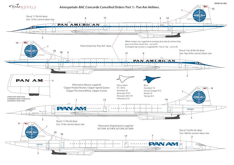 Ram Models M14402 1:144 Aerospatiale Concorde 'Cancelled Orders'. Pan Am x 2 schemes