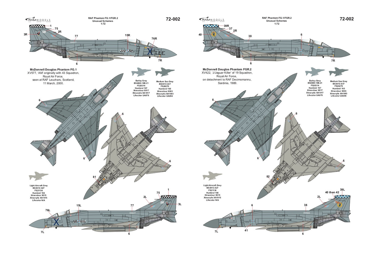 Ram Models M72002 1:72 RAF McDonnell-Douglas Phantom FG.1/FGR.2 Unusual Schemes for 12 aircraft