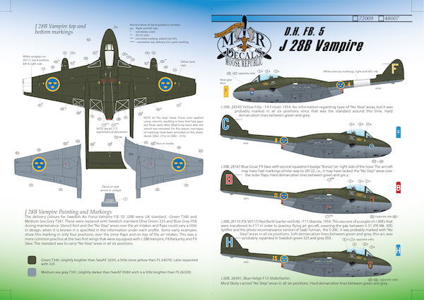 Moose Republic Decals 48007 1:48 J 28B/de Havilland Vampire FB.5
