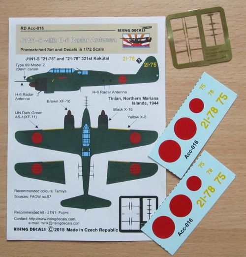 Rising Decals RDACC016 1:72 Nakajima Type-2 (J1N1-R) Reconnaissance Plane (Gekko) H-6 Radar Antenna & Decals