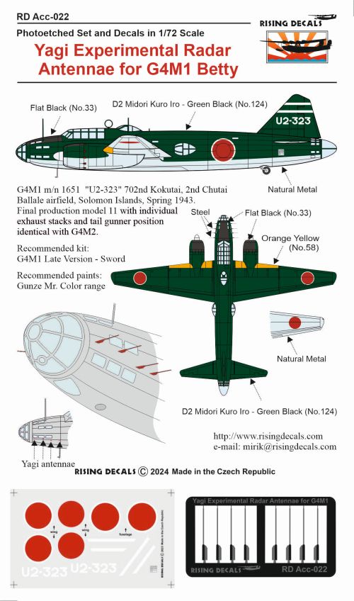 Rising Decals RDACC022 1:72 Yagi Experiment Radar Antennae for Mitsubishi G4M1 'Betty'