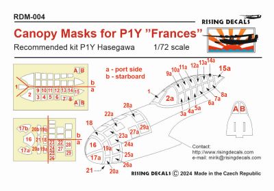 Rising Decals RDM-004 1:72 P1Y 'Frances' canopy frame paint mask (outside only)