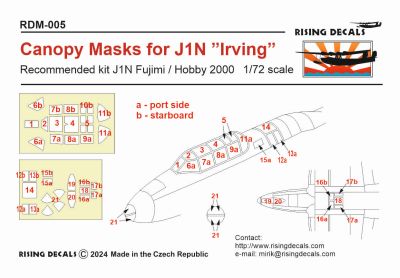 Rising Decals RDM-005 1:72 Nakajima J1N1-S 'GEKKO' canopy frame paint mask