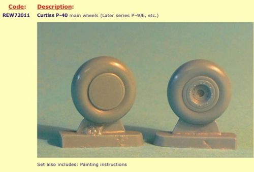 Radial Engines & Wheels 72011 1:72 Curtiss P-40E Warhawk/P-40K/L/M/N Kittyhawk Tomahawk Wheels