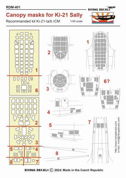 Rising Decals DM-401 1:48 Mitsubishi Ki-21-Ia/b 'Sally' Canopy Paint Mask