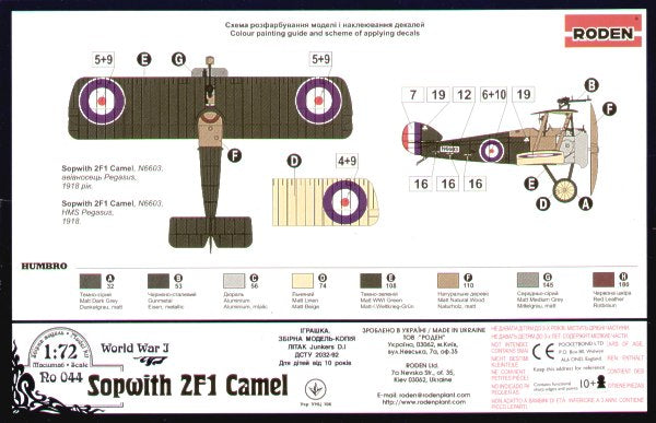 Roden 044 1:72 Sopwith Camel 2F.1