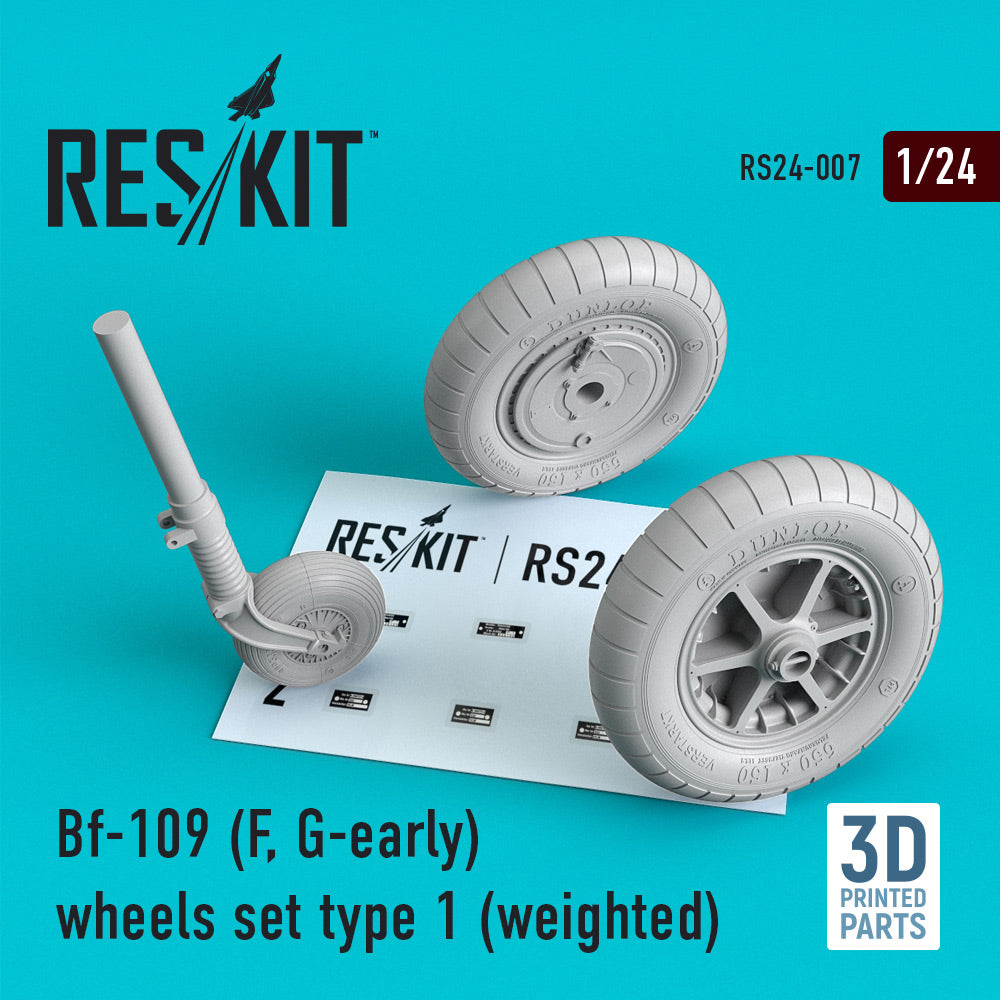 ResKit RS24-0007 1:24 Messerschmitt Bf-109F/Bf-109G Early Wheels Set Type 1 (Weighted)