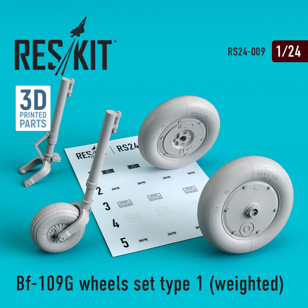 ResKit RS24-0009 1:24 Messerschmitt Bf-109G Wheels Set Type 1 (Weighted)