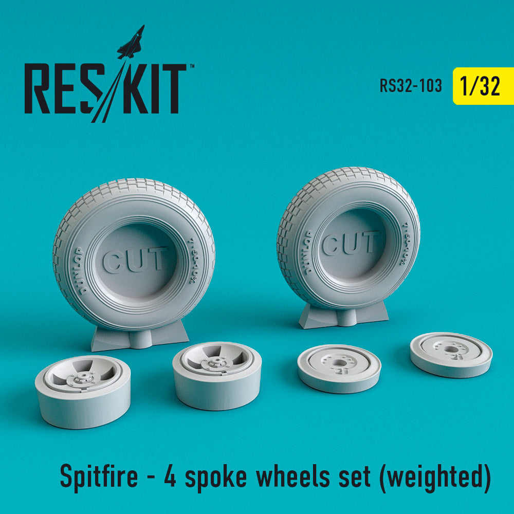 ResKit RS32-0103 1:32 Supermarine Spitfire - 4 Spoke Wheels Set (with Weighted Effect)