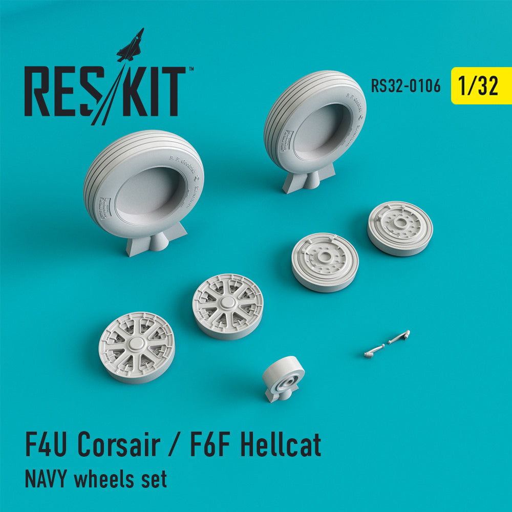 ResKit RS32-0106 1:32 F4U-1/F4U-4A Corsair / F6F-3/F6F-5 Hellcat Naval based wheels set