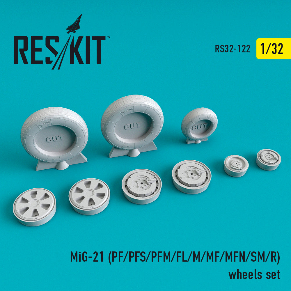 ResKit RS32-0122 1:32 Mikoyan MiG-21 (MiG-21PF/21PFS/PFM/21FL/21M/21MF/21MFN/21SM/21R) Wheels Set