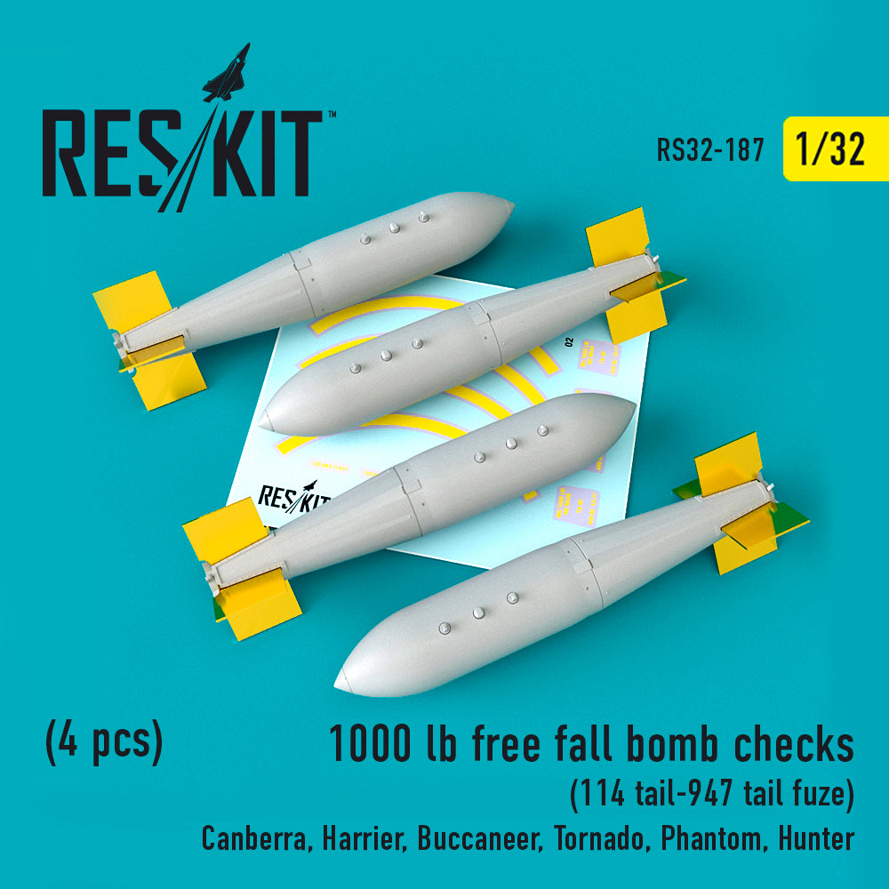 ResKit RS32-0187 1:32 1000 lb Free Fall Bomb Checks (4 pcs)