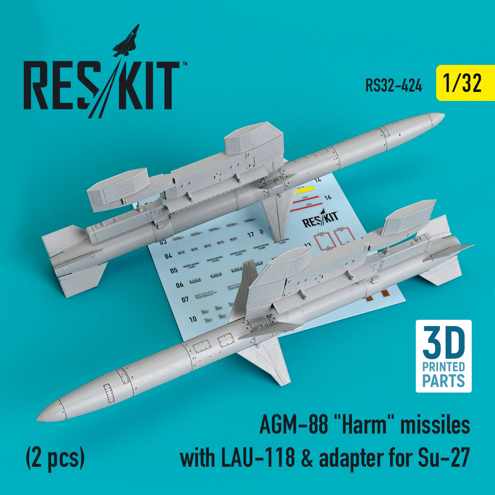 ResKit RS32-0424 1:32 AGM-88 Harm missiles with LAU-118 & adapter for Sukhoi Su-27 (2 pcs)