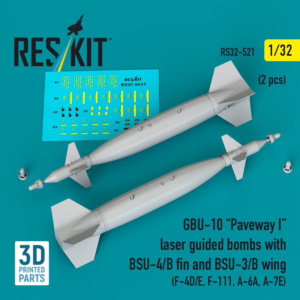 ResKit RS32-521 1:32 GBU-10 'Paveway I' laser guided bombs with BSU-4/B fin and BSU-3/B wing (2 pcs)