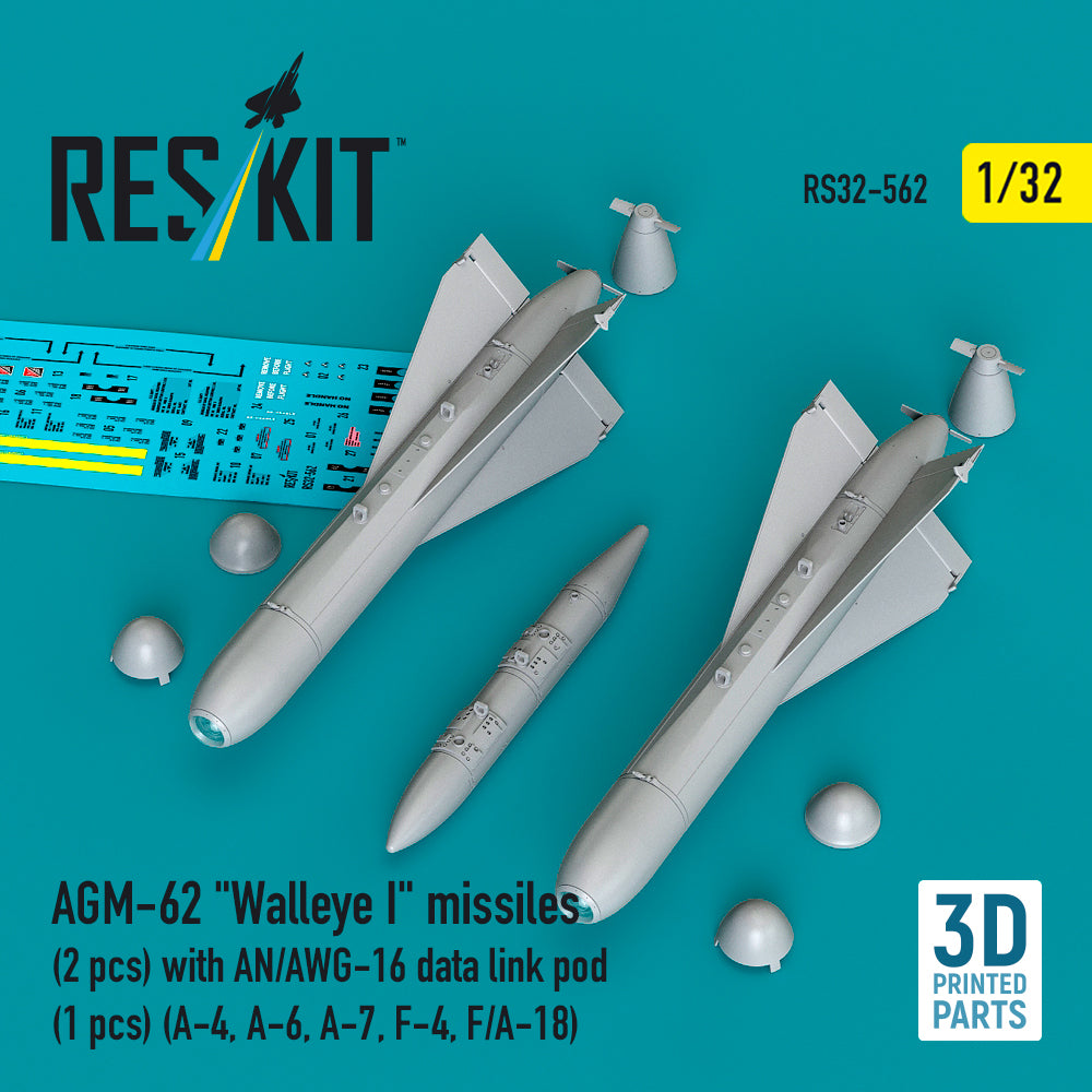 ResKit RS32-0562 1:32 AGM-62 'Walleye I' missiles (2 pcs) with AN/AWG-16 data link pod (1 pcs)