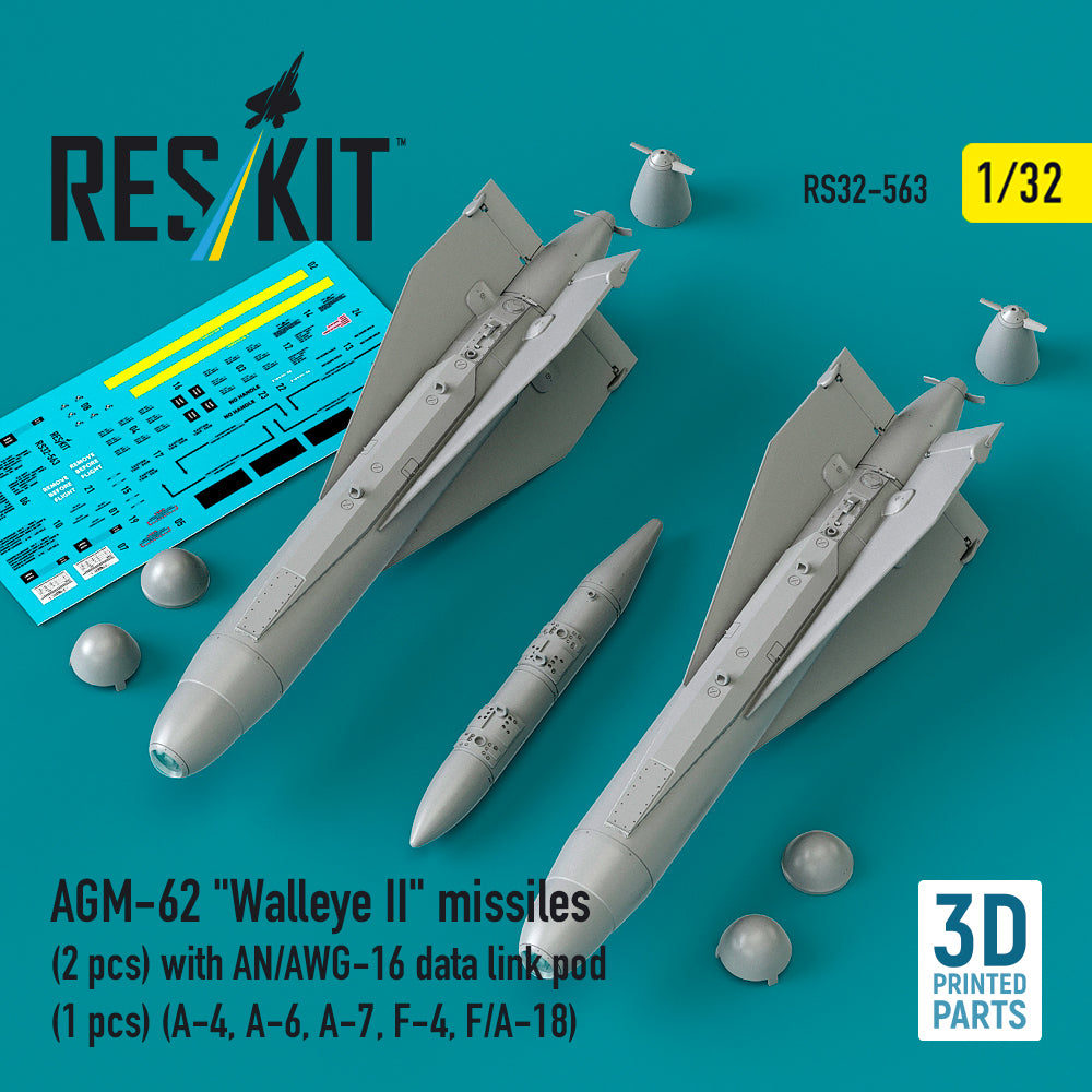 ResKit RS32-0563 1:32 AGM-62 'Walleye II' missiles (2 pcs) with AN/AWG-16 data link pod (1 pcs)