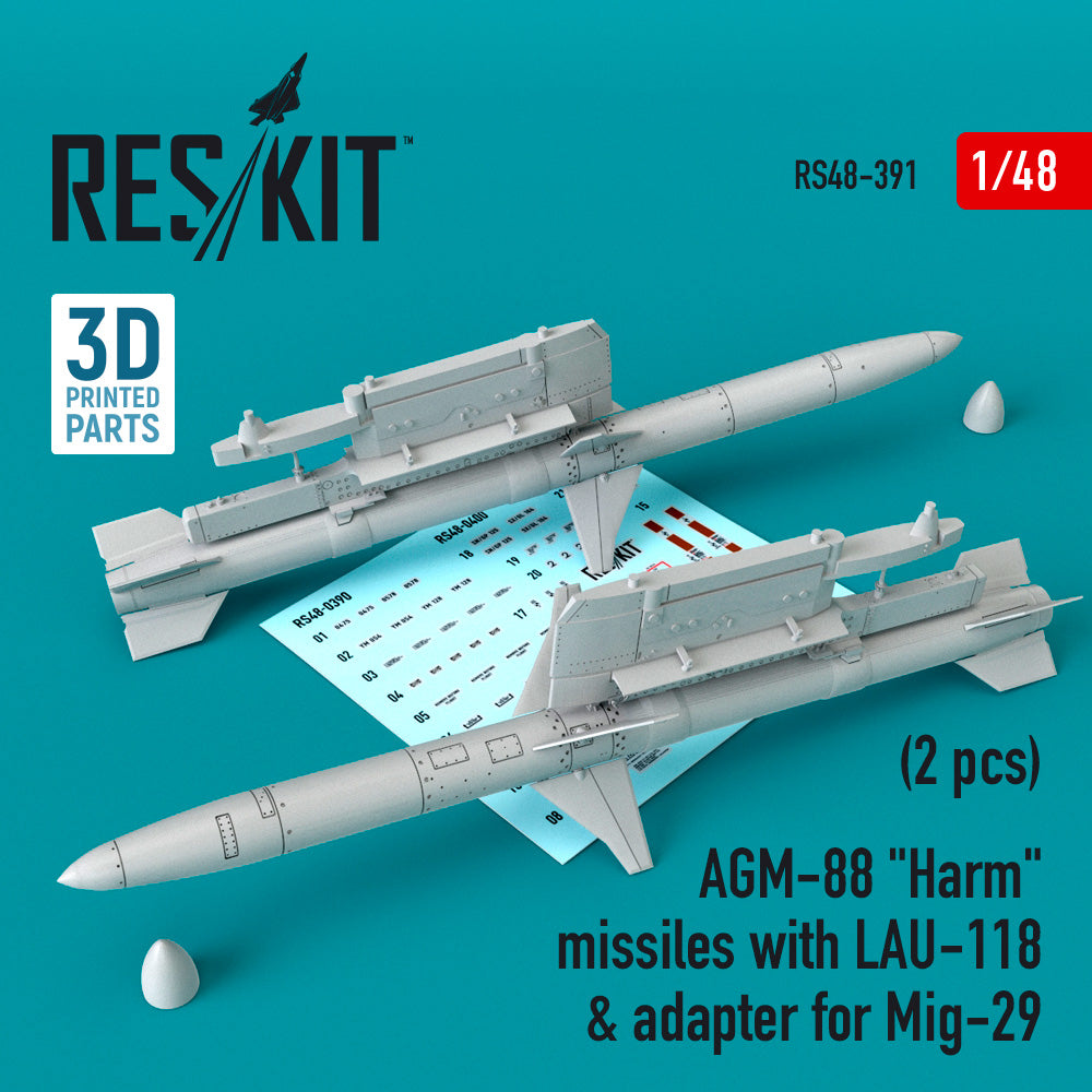 ResKit RS48-0391 1:48 AGM-88 Harm missiles with LAU-118 & adapter for MiG-29 (2 pcs)