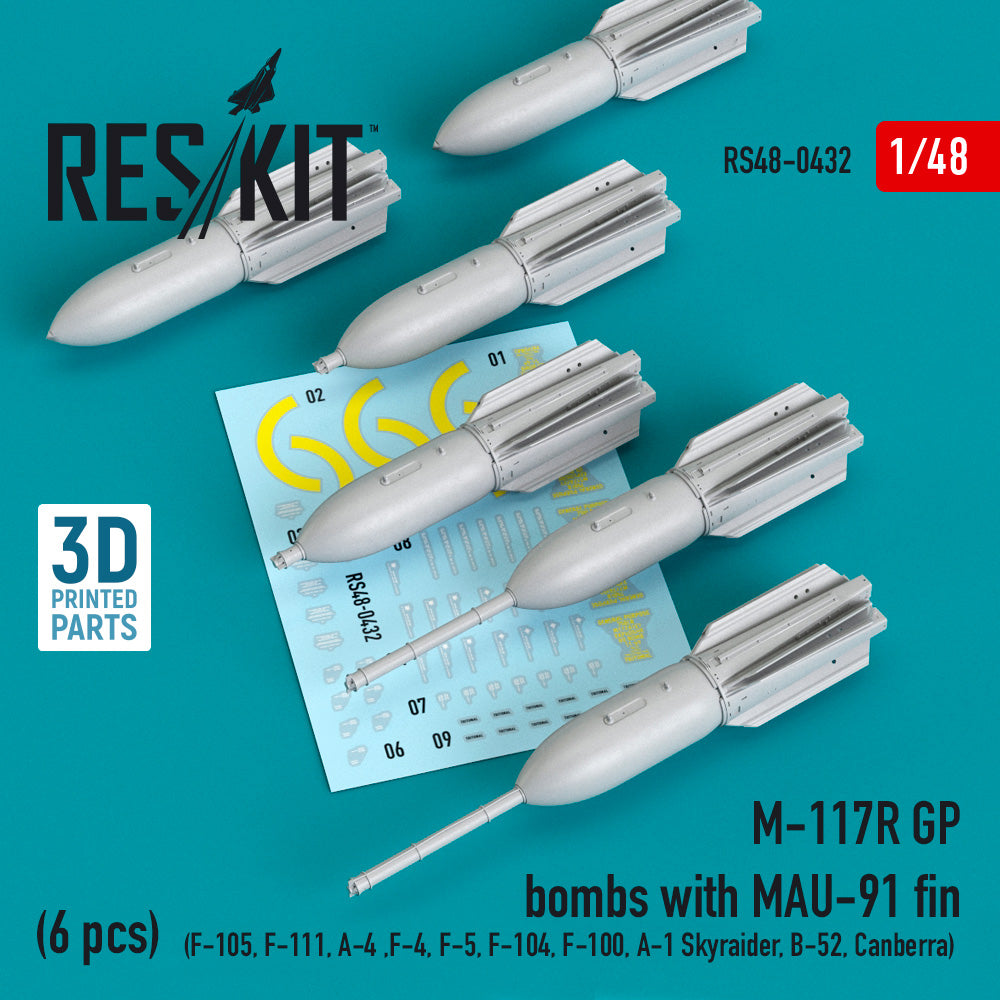 ResKit RS48-0432 1:48 M-117R GP bombs with MAU-91 fin (6 pcs)