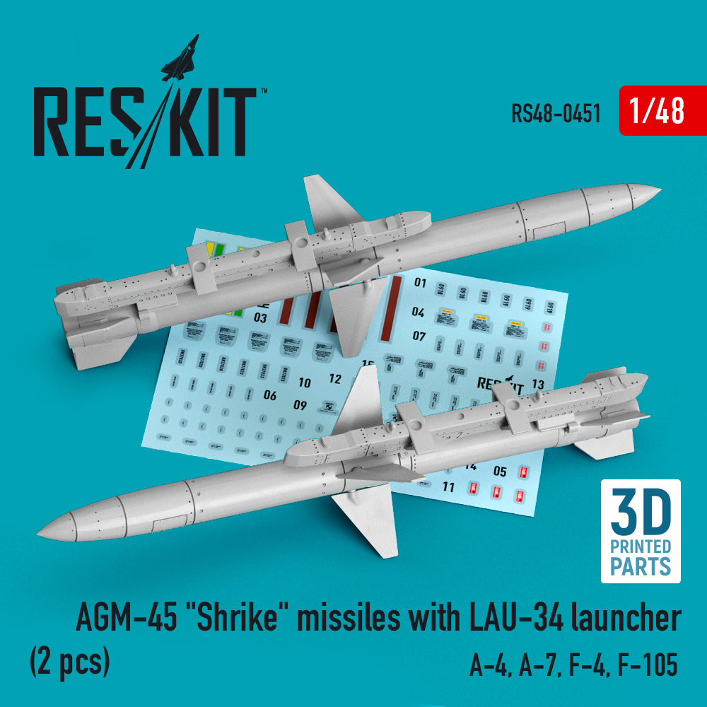 ResKit RS48-0451 1:48 AGM-45 'Shrike' missiles with LAU-34 launcher (2 pcs)