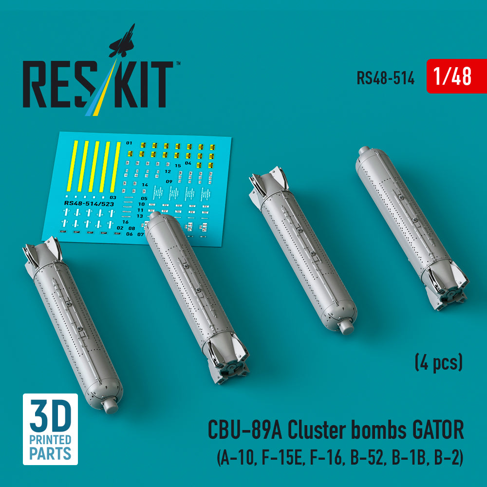 ResKit RS48-0514 1:48 CBU-89A cluster bombs GATOR (4 pcs)