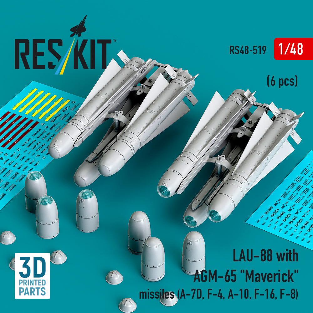 ResKit RS48-0519 1:48 LAU-88 with (2 pcs) AGM-65 'Maverick' missiles (6 pcs)
