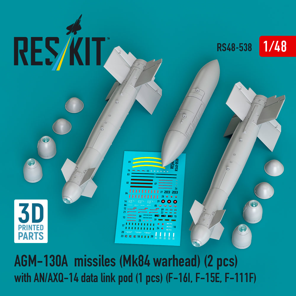 ResKit RS48-0538 1:48 AGM-130A missiles (2 pcs) (Mk84 warhead) with AN/AXQ-14 data link pod (1 pcs)