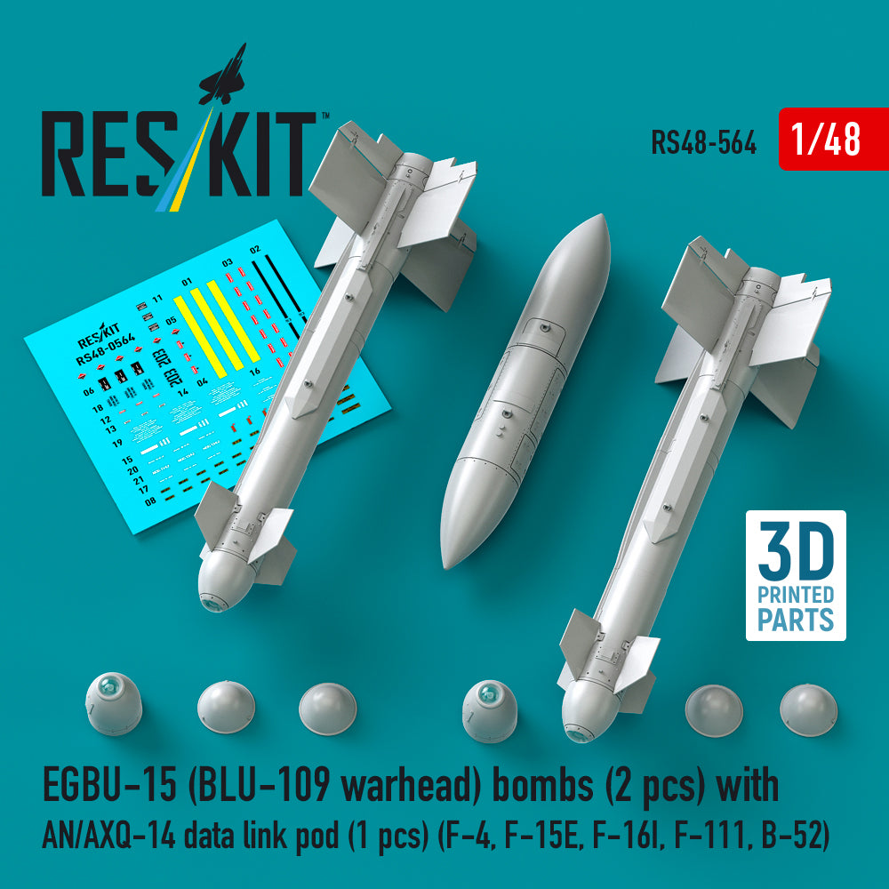 ResKit RS48-564 1:48 EGBU-15 (BLU-109 warhead) bombs (2 pcs) with AN/AXQ-14 data link pod (1 pcs)