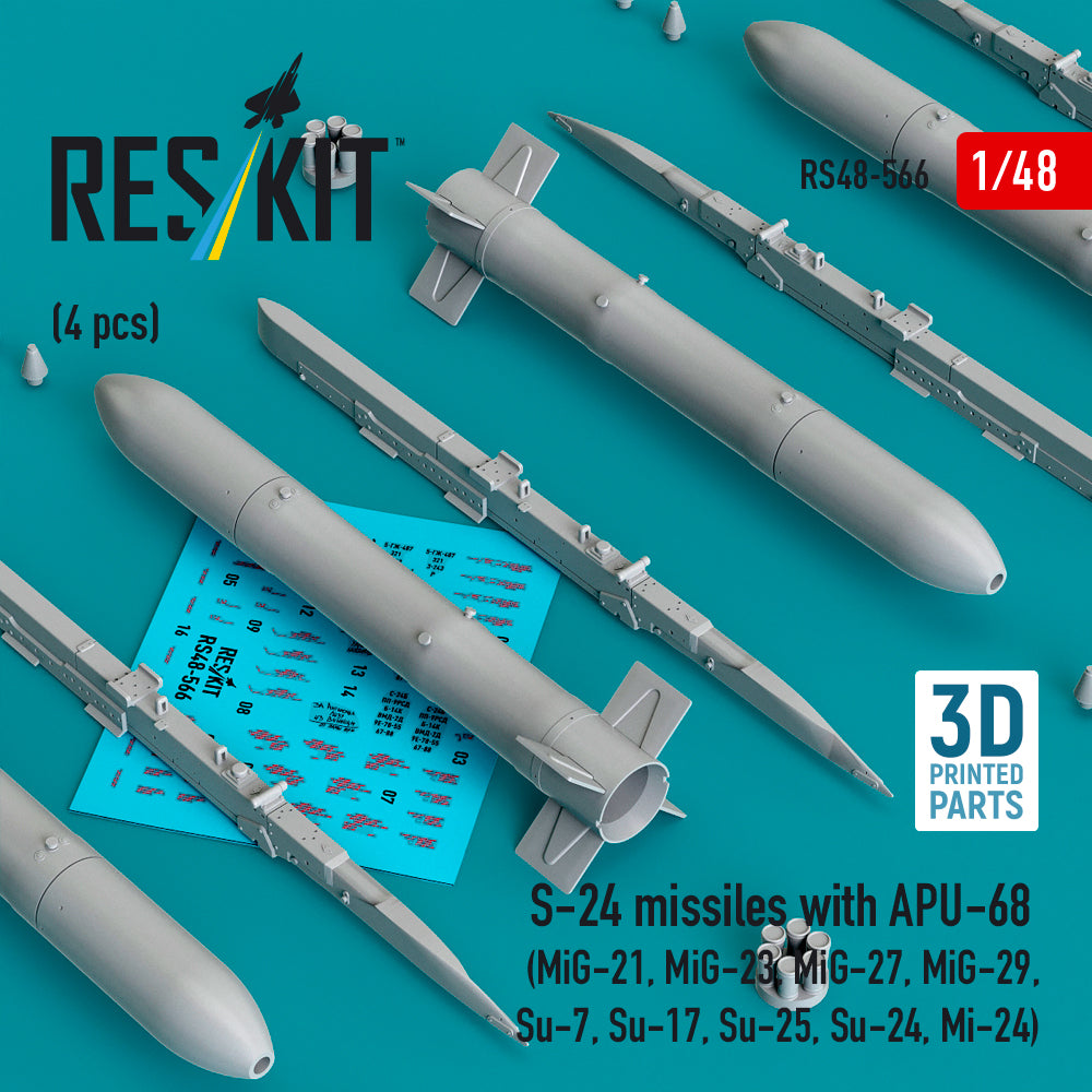 ResKit RS48-566 1:48 S-24 missiles with APU-68 (4 pcs)