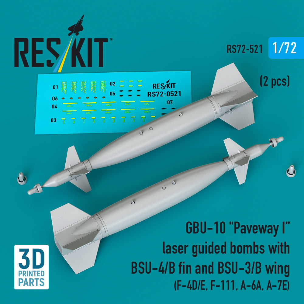 ResKit RS72-521 1:72 GBU-10 'Paveway I' laser guided bombs with BSU-4/B fin and BSU-3/B wing (2 pcs)