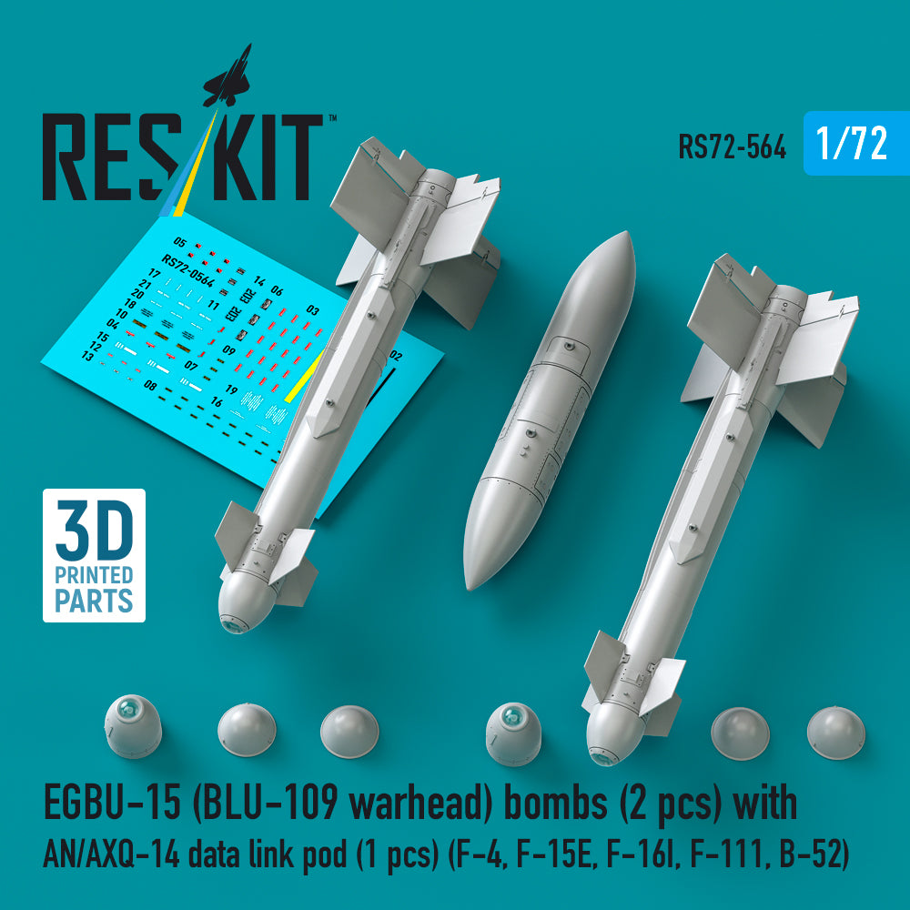 ResKit RS72-564 1:72 EGBU-15 (BLU-109 warhead) bombs (2 pcs) with AN/AXQ-14 data link pod (1 pcs)