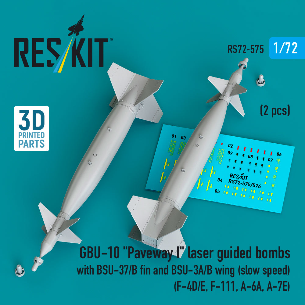 ResKit RS72-575 1:72 GBU-10 'Paveway I' laser guided bombs with BSU-37/B fin and BSU-3A/B wing (slow speed) (2 pcs)