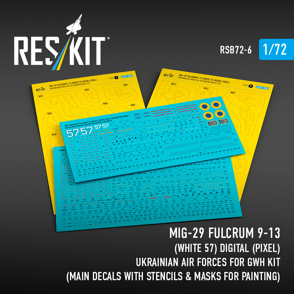 ResKit RSB72-0006 1:72 Mikoyan MiG-29 Fulcrum 9-13 (White 57) Digital (Pixel) Ukrainian Air Forces