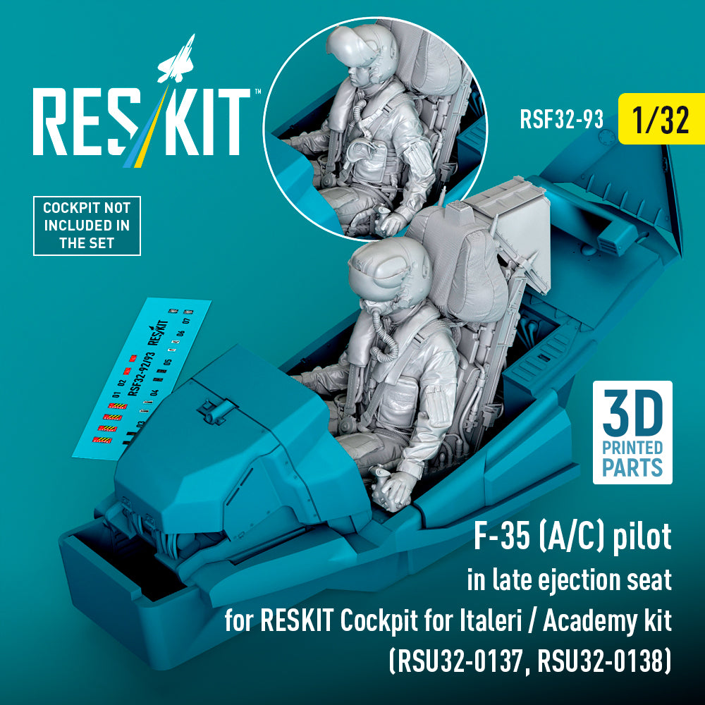 ResKit RSF32-93 1:32 F-35A/F-35C pilot in late ejection seat for RESKIT Cockpit (SU32-0137, RSU32-0138) (3D Printed)