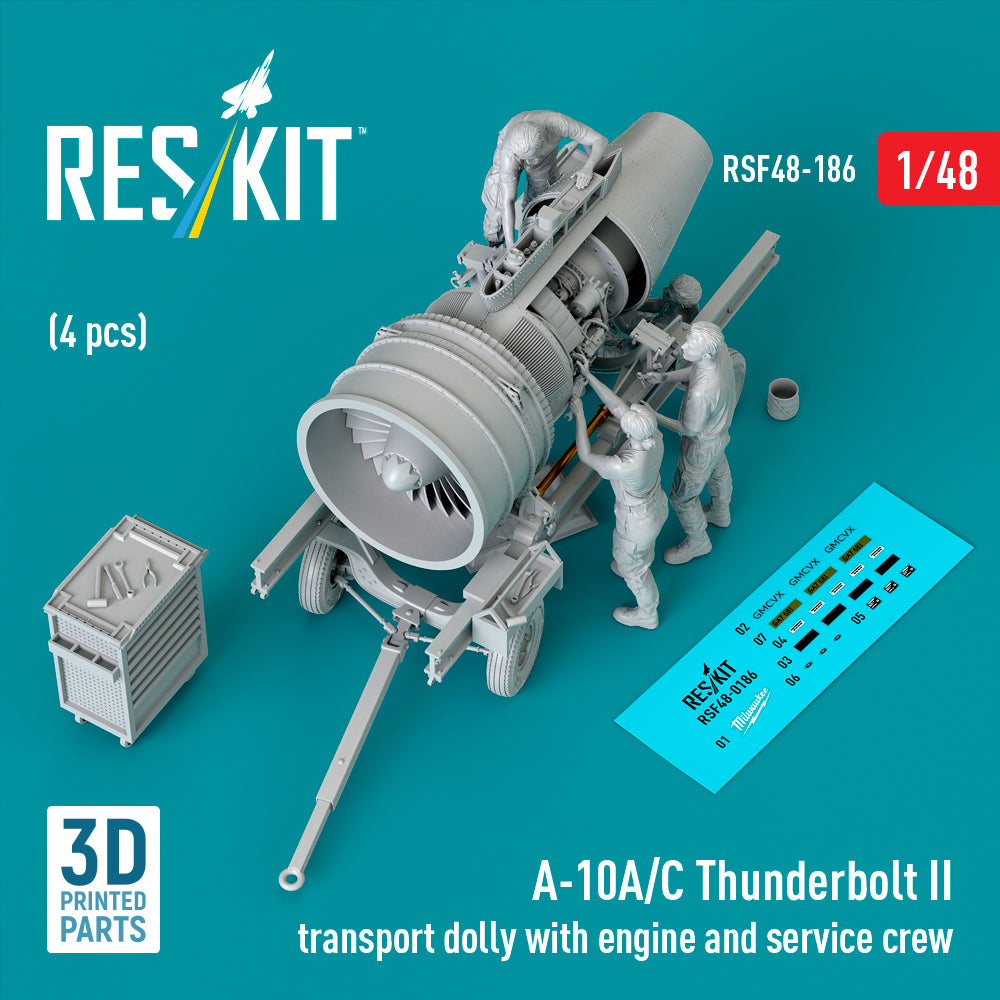 ResKit RSF48-0186 1:48 A-10A/A-10C Thunderbolt II transport dolly with engine and service crew