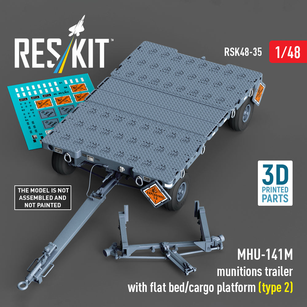 ResKit RSK48-0035 1:48 MHU-141M munitions trailer with flat bed/cargo platform (type 2) (3D Printed model kit)