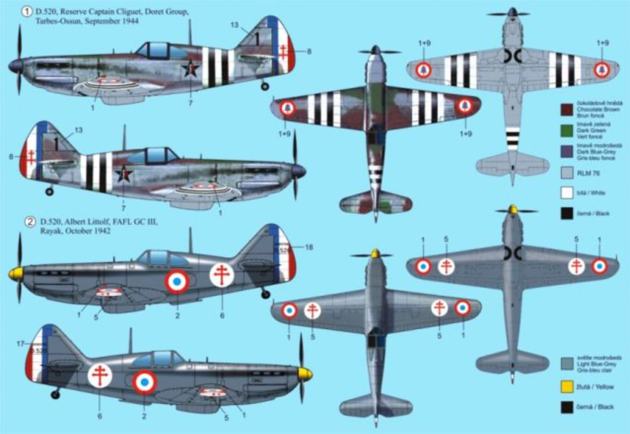 RS Models 92101 1:72 Dewoitine D.520 Decals Free France
