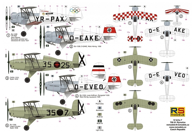 RS Models 92220 1:72 Bucker Bu-133A/B "Jungmeister" 5 decal variants
