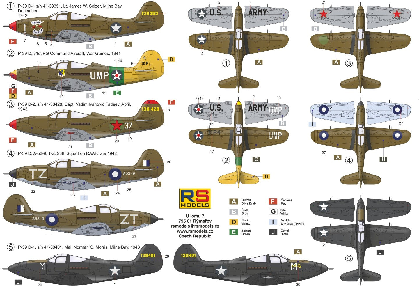 RS Models 92252 1:72 Bell P-39D Airacobra with 5 decal options including RAAF, USA and USSR