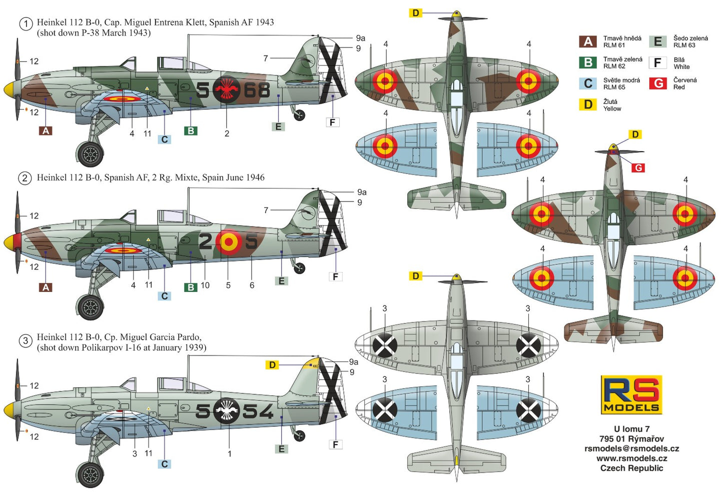 RS Models 92263 1:72 Heinkel He-112B Spain x 3