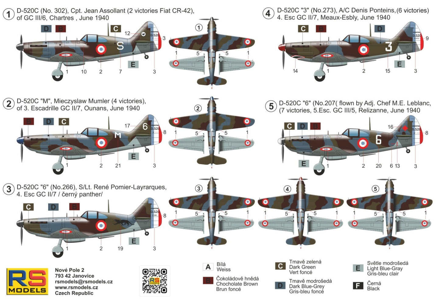 RS Models 92312 1:72 Dewoitine D-520 France 1940 / 5 decal version
