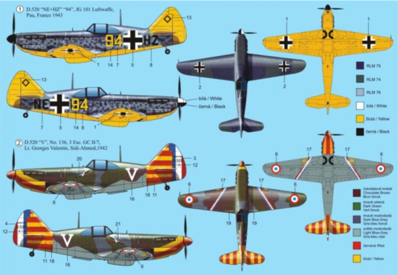 RS Models 92097 1:72 Dewoitine D.520 Decals Luftwaffe