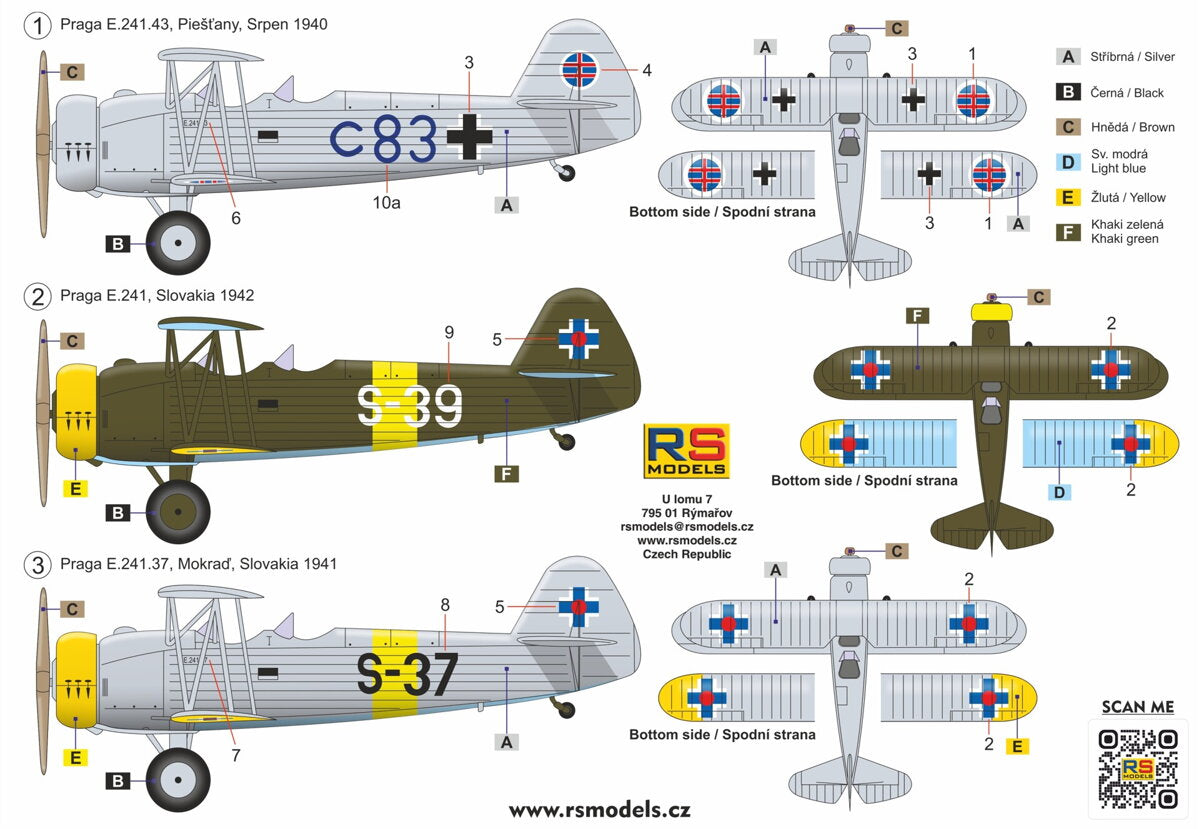 RS Models 94012 1:72 Praga E-241 3 decal v. for Czechoslovakia