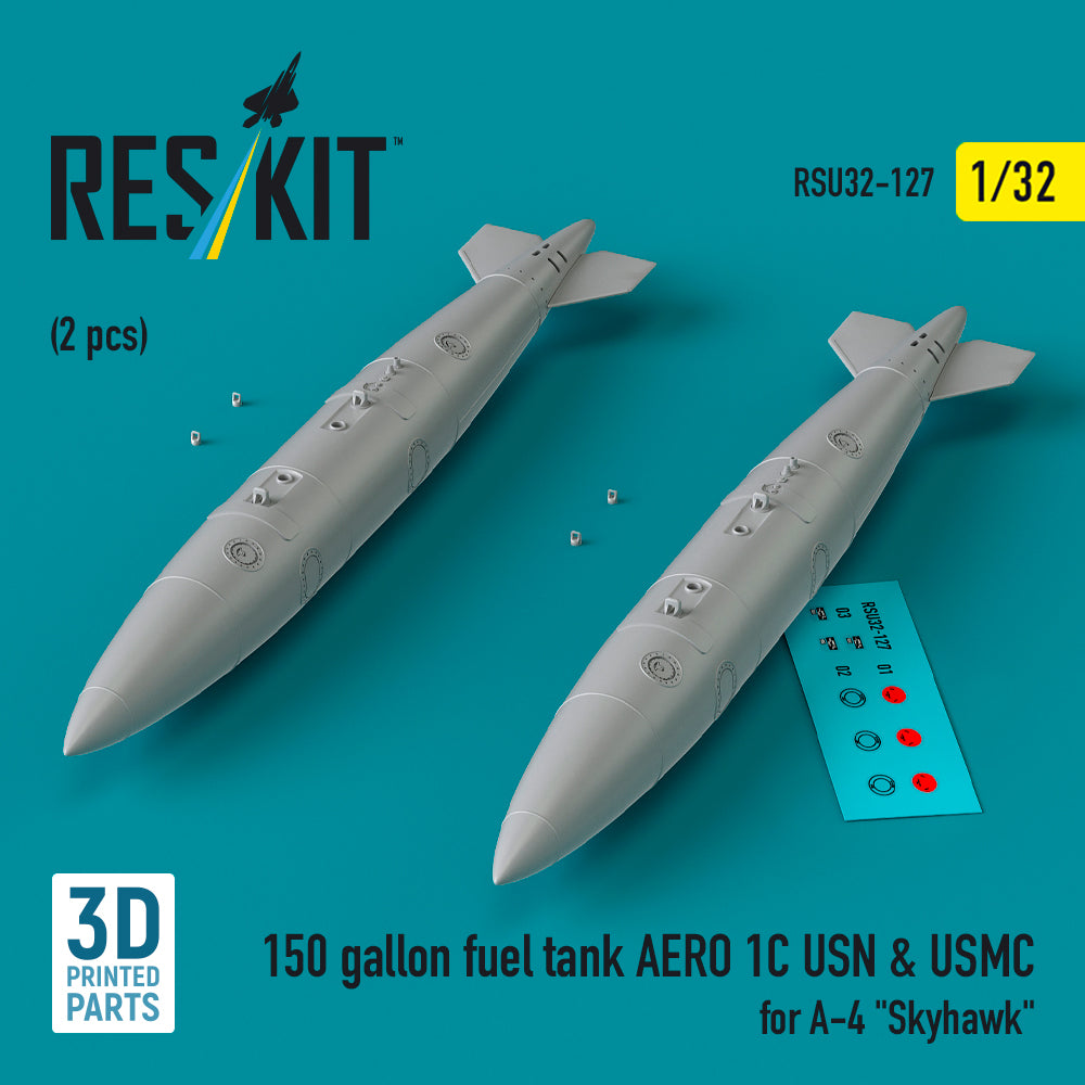 ResKit RSU32-127 1:32 150 gallon fuel tank AERO 1C USN & USMC for A-4 Skyhawk (2 pcs)